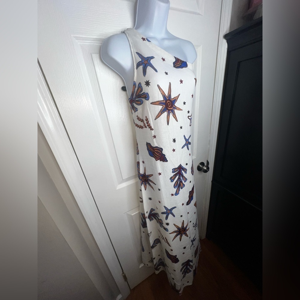 NWT C&C California Women’s Small Ivory Linen One Shoulder Seashell Maxi Dress S - Picture 8 of 16